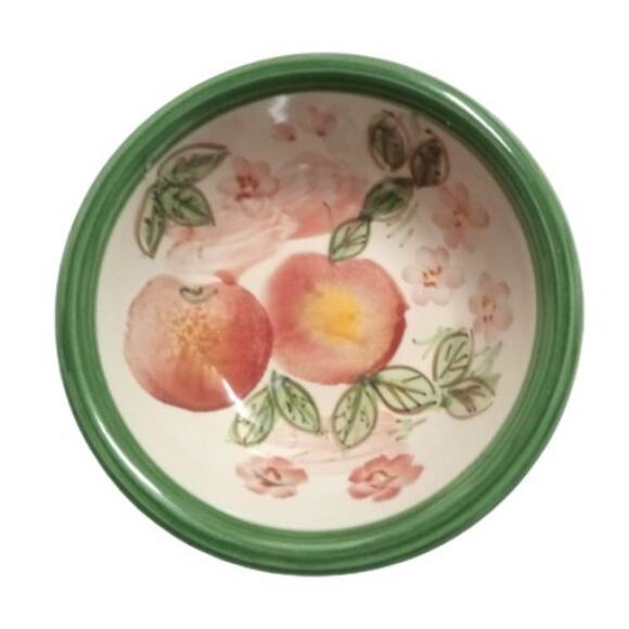 Gibson PEACH DUO 2-Cereal Bowls 7 ½”D Orange Red Fruit Pink Flowers Soup Cup - Picture 2 of 7